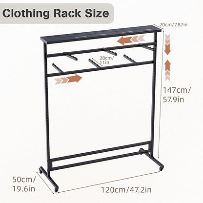 lesolar 6 Arms Retail Clothing Rack with Wheels, Height Adjustable Clothing Display Rack Shirt Clothes Display Stand Floor Standing Metal Garment Racks for Boutiques Retail Stores Home