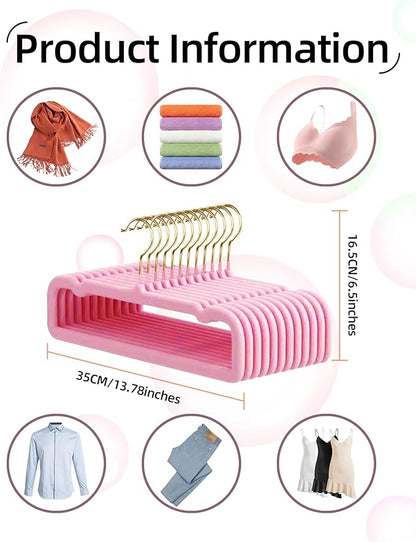 HGYZE Velvet Pants Hangers 20 Pack, 360° Swivel Gold Hook, Non Slip Felt Hanger for Spaghetti Strap Dresses Slack Jean, Short Neck Pant Bar for Closet, Cute Flocked Trouser for Adult Teen