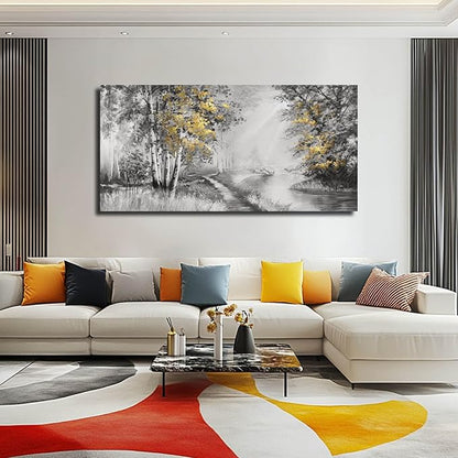 SOUGUAN Wall Art for Bedroom Forest Canvas Art Hand Painted Artwork Gold Plant Pictures for Living Room Office Home Decoration 30x60 Inch