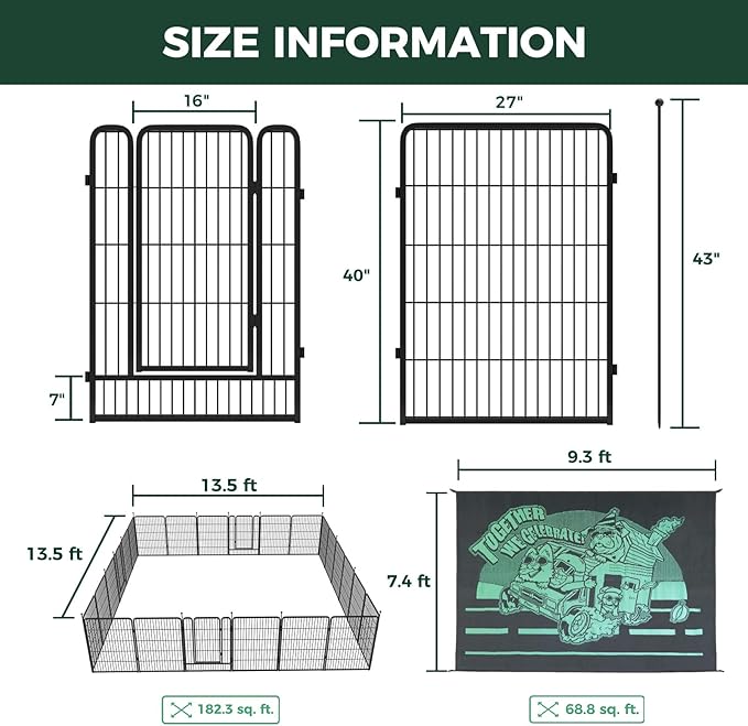 FXW Instant Unleashed Dog Playpen, Portable Pet Fence for Outdoor, RV Trips, and Camping, 40 inch, 24 Panels for Medium and Large Dogs with 7' x 9' RV Mat│Patented