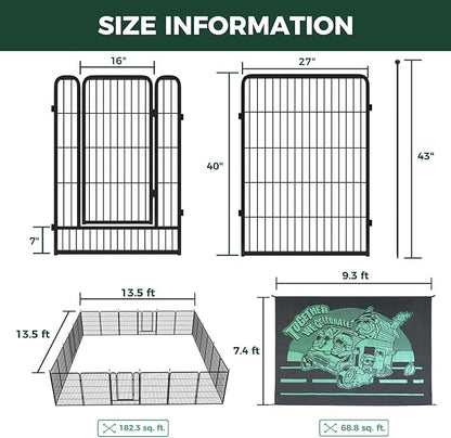 FXW Instant Unleashed Dog Playpen, Portable Pet Fence for Outdoor, RV Trips, and Camping, 40 inch, 24 Panels for Medium and Large Dogs with 7' x 9' RV Mat│Patented