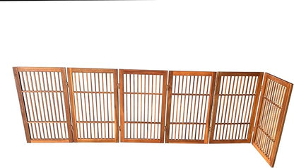 Pet Dog Gate Strong and Durable Freestanding Folding Acacia Hardwood Portable Wooden Fence Indoors or Outdoors by Urnporium (Brown Pet Gate, 6 Panel 30" Tall)