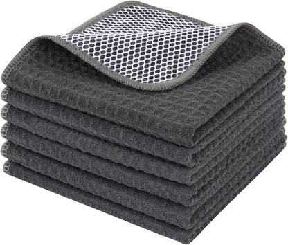 KinHwa Kitchen Washcloths for Dishes Absorbent Microfiber Dish Cloths Quick Dry Dish Rags with Poly Scour Scrub Side Ideal for Kitchen Cleaning (Grag-B, 12inchx12inch 6 Pack)