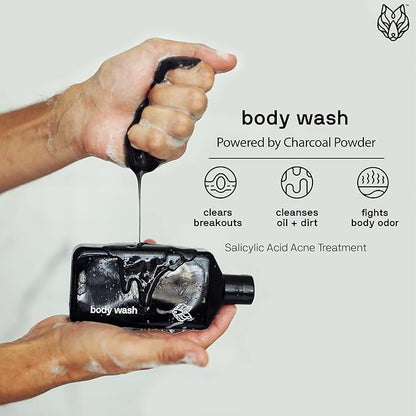 Black Wolf Charcoal Powder Face and Body Wash Bundle for Oily Skin, Deep Clean- 2pc Bundle- Charcoal Powder and Salicylic Acid Reduce Acne Breakouts and Cleanse Your Skin- Gift Set for Men