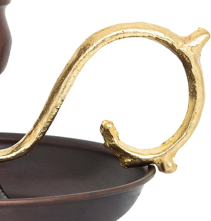 Copper Handmade Candle Holder for Rustic Home Decor with Handle Metal Candle Holders for Pillar Candles Gothic Decor Candlestick Holders (Oxide)