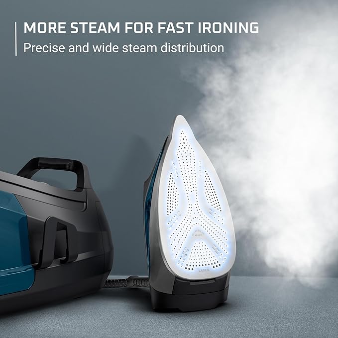 Rowenta, Iron, Stainless Steel Soleplate Professional Steam Station for Clothes, 1.1L Removable Tank, Fast Heat Up, 1800 Watts, Blue Clothes Iron, DG8624