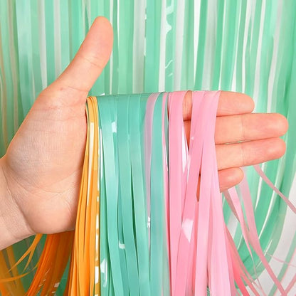 BRAVESHINE Tinsel Foil Fringe Curtains - 2Pcs 3.2x8.2ft Pastel Colourful Photo Backdrop for Christmas New Years Princess Birthdays Easter Bunny Bridal Shower Fairy Candy Donuts Party Decorations