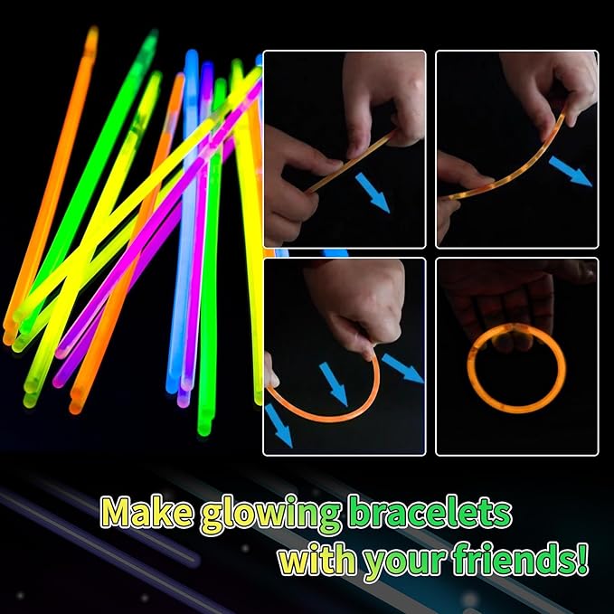 150 Pack 8” Orange Glow Sticks Bulk with 150 Connectors Neon Glow In The Dark Party favors Supplies for Holiday Birthday Party Decoration (Orange)
