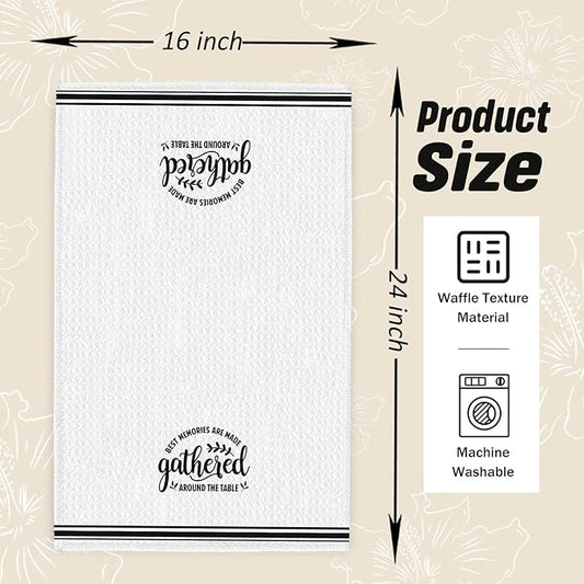 Funny Kitchen Dish Towels, Housewarming Gifts for Women Men, Best Memories are Made Gathered Around The Table Decorative Hand Tea Towels for Kitchen Dining Room, 16x24 Inch