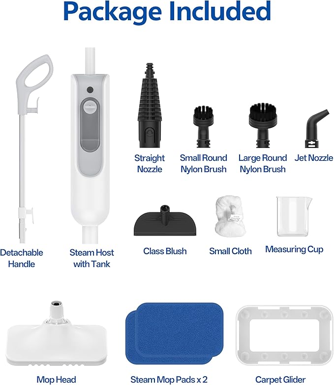 F2 Steam Mop,12-in-1 Handheld Steam Cleaner,Powerful Detachable Steam Mop for Floor Cleaning,360ML Tank,15FT Power Cable,Scrubbing Steam Cleaner for Home,Hardwood,Tile,Grout,Furniture-White