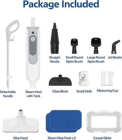 F2 Steam Mop,12-in-1 Handheld Steam Cleaner,Powerful Detachable Steam Mop for Floor Cleaning,360ML Tank,15FT Power Cable,Scrubbing Steam Cleaner for Home,Hardwood,Tile,Grout,Furniture-White