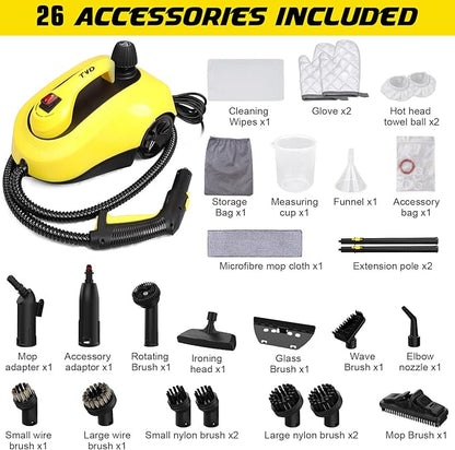 TVD Steam Cleaner, Heavy Duty Canister Steamer with 26 Accessories, Steam Mop with 5M Extra-Long Power Cord for Home Floor Cleaning, Grout,Car Detailing,Upholstery.