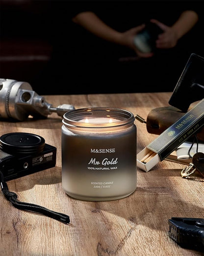 M&SENSE Smoked Leather Scented Men Jar Candle, 11.6oz 2 Wick Large Natural Soy Candle 70 Hours Long Lasting, Highly Scented Home Decor Candle for Men