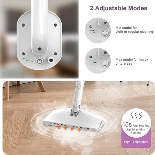 7-in-1 Steam Mop, 1200W Rotated Steam Cleaner for Home, 2 Modes, 400ML Removable Tank, 23FT Cord, 2 Washable Pads, Multi-Surface Steamer for Hard Floor, Laminate Floor, Tiles Cleaning (Fish White)