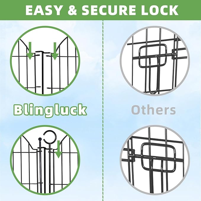 Decorative Metal Garden Fence with Gate Lock 5 Panels, 24in (H) x 10ft (L) No Dig Dog Fence Outdoor for Yard, Temporary Rustproof Metal Wire Rabbit Dog Garden Border Fencing for Patio