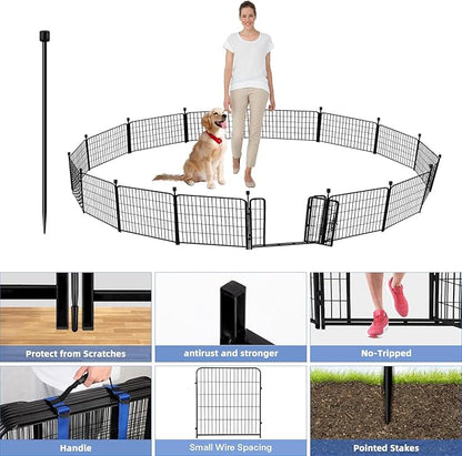 ADAVIN 32 in(H) Garden Fences and Borders,1 Gate+11 Panels Dog Fence Outdoor for Yard, Temporary Fence, Flower Garden Fencing, Heavy Duty Iron Metal Animal Barrier Fences,Total 26.6 Ft(L),Black