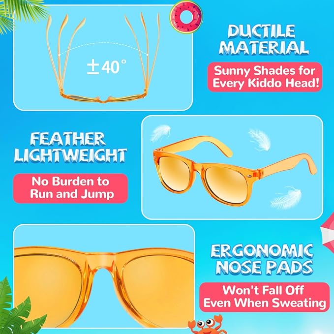 Sunglasses Party Favors for Kids 3-8, Girls Boys Toddler Birthday Sunglass with UV 400 Protection, Neon Glasses for Students Classroom Valentines Easter Goodie Bags Stuffers - 12 Packs