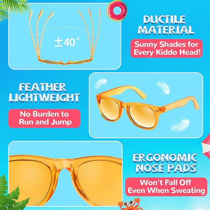 Sunglasses Party Favors for Kids 3-8, Girls Boys Toddler Birthday Sunglass with UV 400 Protection, Neon Glasses for Students Classroom Valentines Easter Goodie Bags Stuffers - 12 Packs