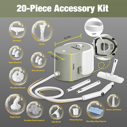 Newbealer Heavy-Duty Steam Cleaner for Home, Stainless Steel Boiler, Steam Mop with 20-Piece Accessories, Max 5 Bar, Multi-Purpose Steamer for Floors, Cars, Furniture, Upholstery, and More