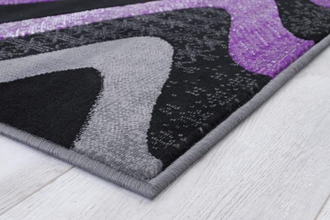 Allstar 8x10 Grey and Gainsboro Grey Modern and Contemporary Rectangular Accent Rug with Purple and Charcoal Grey Wavy Zigzag Design (7' 9" x 9' 8")