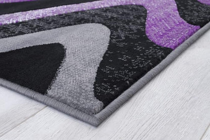 Allstar 8x10 Grey and Gainsboro Grey Modern and Contemporary Rectangular Accent Rug with Purple and Charcoal Grey Wavy Zigzag Design (7' 9" x 9' 8")