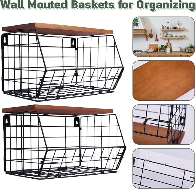 2 Pack Large Trash Bag Holder, Stackable Kitchen Pantry & Laundry Organizers with Wood Lid, Collapsible Garbage Bag Dispenser Storage for Under Sink Cabinet Shelf Countertop Organization
