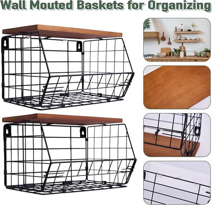 2 Pack Large Trash Bag Holder, Stackable Kitchen Pantry & Laundry Organizers with Wood Lid, Collapsible Garbage Bag Dispenser Storage for Under Sink Cabinet Shelf Countertop Organization