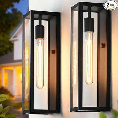 16'' Large Black Exterior Lighting Fixtures 2Pack, Waterproof Exterior Wall Light Sconces Wall Mount with Tempered Glass, Outdoor Wall Lights Porch Outside Coach Lights for Garage House