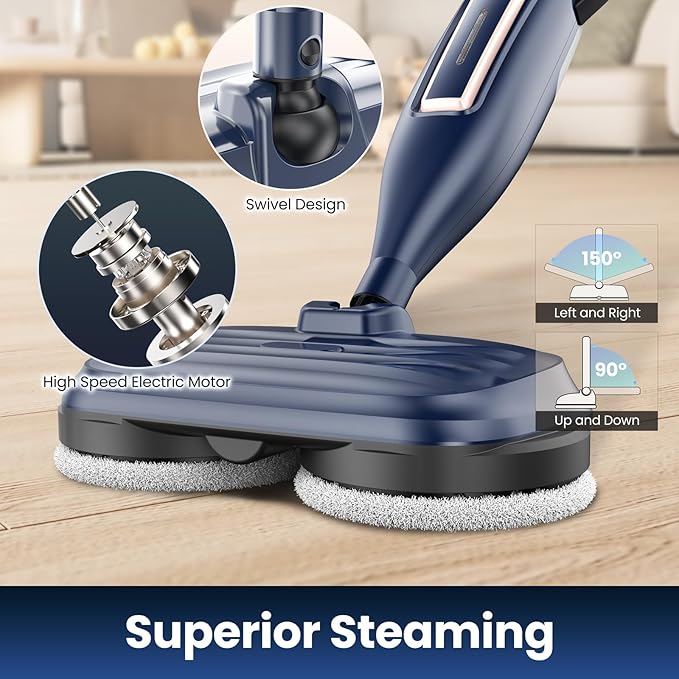 DEVOAC VM6 Scrubbing Steam Mop with Rotating Mop Pads, 10 in 1 Steam Mop, Lightweight Spin Mop & 3 Steam Modes for Hard Floor Laminate Marble Floors