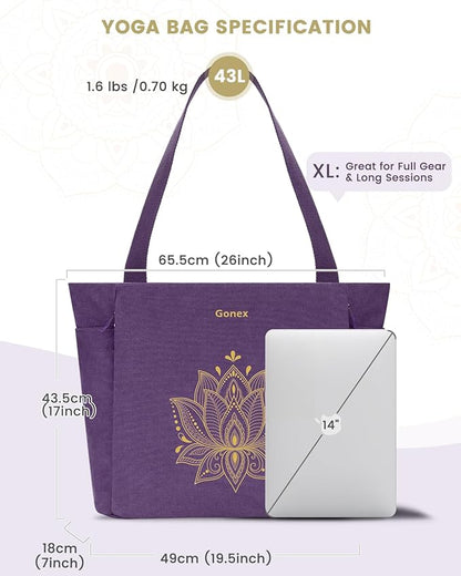 Gonex Yoga Mat Bag, Large Tote Bag with Multi Pockets for Women Men, Canvas Mat Carrier, Full Zipper Easy Access for Pilates Gym Travel