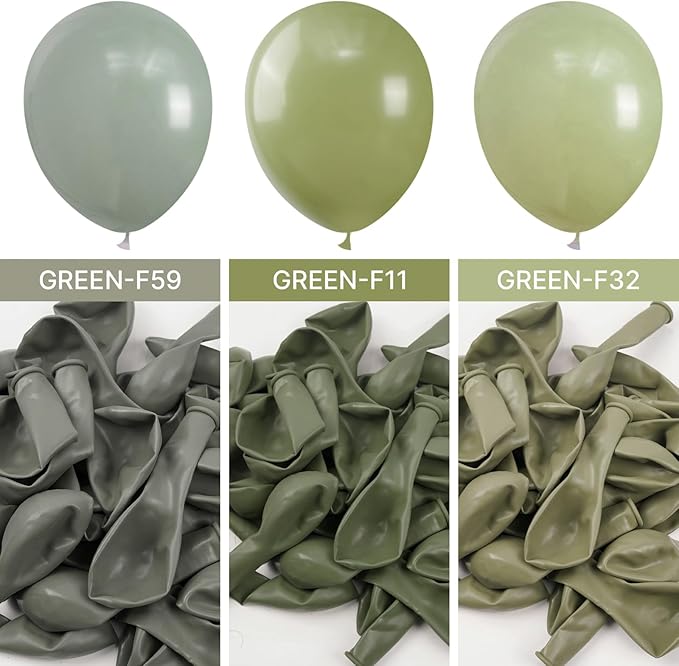 PartyWoo Dusty Green Balloons 50 pcs 12 Inch Matte Sage Boho Green Eucalyptus Balloons for Wedding Baby Shower Gender Reveal Birthday Graduation Jungle Safari Party Decorations Green-F59