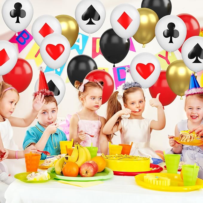 Poker Balloons, Casino Theme Party Balloons, 12 Inches 50 Pcs Red Black and White Balloons Poker Card Latex Balloon for Casino Night Poker Las Vegas Game Night Casino Party Decor