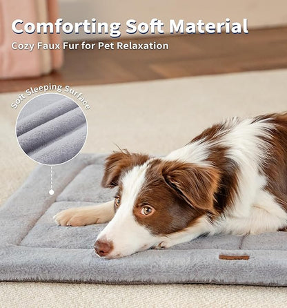 Made4Pets Dog Crate Pad Bed for Medium Large Dogs, Washable & Reversible, Anti-Slip Kennel Mat for Cozy Sleeping, Soft Fluffy Dog Bed for Indoor & Outdoor Use, 35"x23", Gray