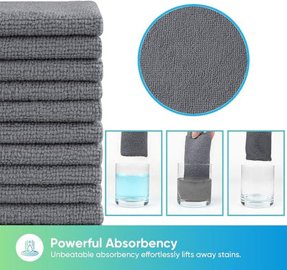 HOMEXCEL Grey Microfiber Cleaning Cloths 100 Pack, Highly Absorbent, Lint & Scratch-Free Cleaning Rags for House Kitchen, Grey Microfiber Towels for Car 11.5 x 11.5 inch
