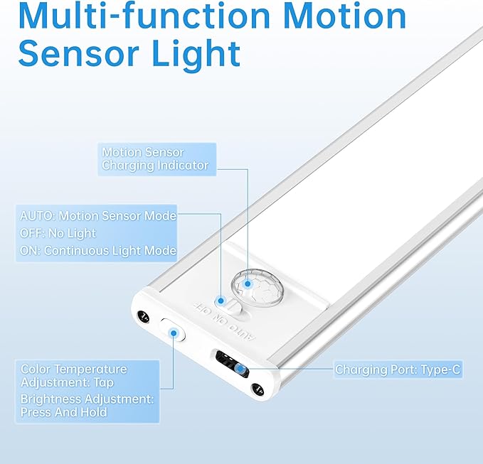 Under Cabinet Lighting,74 LED 2200mAh Rechargeable,Motion Sensor Light,3 Colors Dimmable,Magnetic Closet Lights,Indoor Night Lights for Kitchen Bedroom Stairs 5 Pack