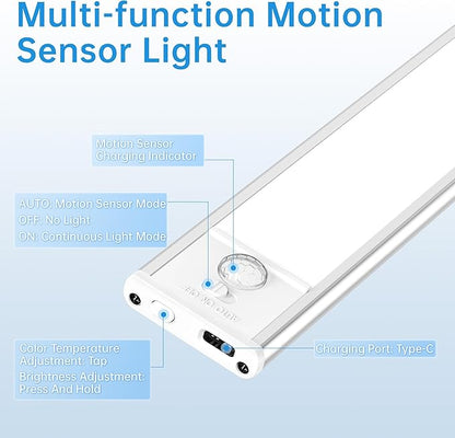 Under Cabinet Lighting,74 LED 2200mAh Rechargeable,Motion Sensor Light,3 Colors Dimmable,Magnetic Closet Lights,Indoor Night Lights for Kitchen Bedroom Stairs 5 Pack