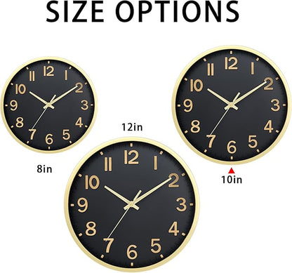 Wall Clocks Battery Operated 10 inch Modern Wall Clock,Silent Non Ticking Wall Clock for Living Room Bedroom Kitchen Office Classroom Decor (Black Gold)