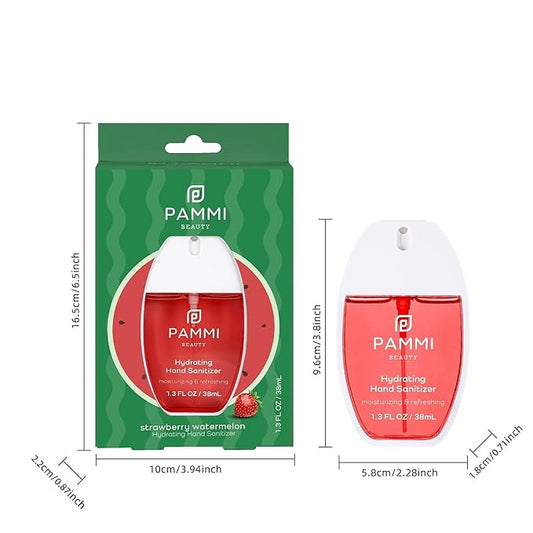 PAMMI Power Mist Hydrating Hand Sanitizer Spray, Portable Travel Size Pocket Hand Sanitizer, Scented Handsanitizer Mini Spray For Car - 600 Sprays (2 Packs (Strawberry Watermelon))