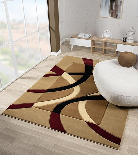 Ultra Soft Area Rug Hand Carved - Modern Abstract Design for Indoor Living Room & Bedroom - Stain Resistant, Easy to Clean - (2'7''x7, Canvas)