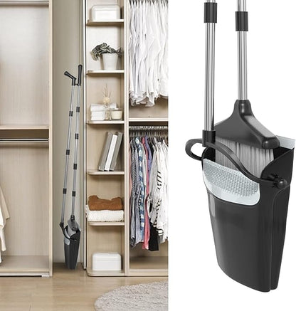 Broom with Dustpan Combo Set 54" Long Handle Angle Broom and Dust Pan for Home Office Cleaning Sweeping (Black and Grey)