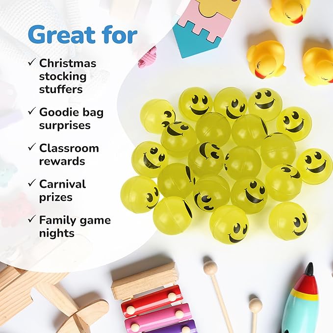 ArtCreativity Glow in the Dark Yellow Smiley Face Bouncing Balls - Bulk Pack of 36 - 1 Inch High Bounce Bouncy Balls for Kids, Glowing Party Favors and Goodie Bag Fillers for Boys and Girls
