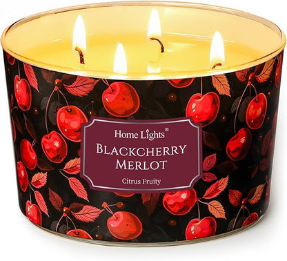 HomeLights Soy Wax Candles for Home Scented, 4-Wick Candles in Blackcherry Merlot Scented, Aromatherapy Candles Gift for Parties, Relaxing, Eclectic Mixed Styles, 18oz