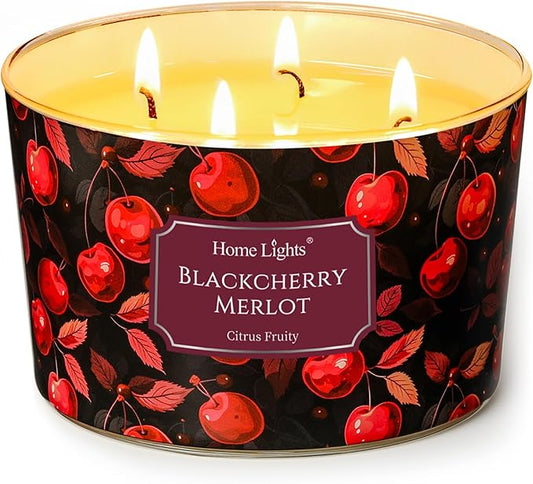 HomeLights Soy Wax Candles for Home Scented, 4-Wick Candles in Blackcherry Merlot Scented, Aromatherapy Candles Gift for Parties, Relaxing, Eclectic Mixed Styles, 18oz