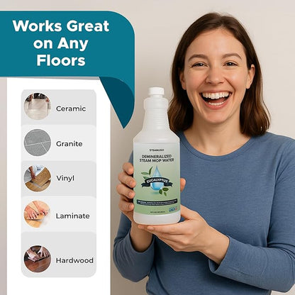 Steam and Go Demineralized Water - Multi-Surface Cleaning Solution for Steam Mop, Ready-to-Use Floor Cleaner, Ideal for Home & Office, Compatible w/Any Steam Mop - Eucalyptus Mint, 32oz, Pack of 12