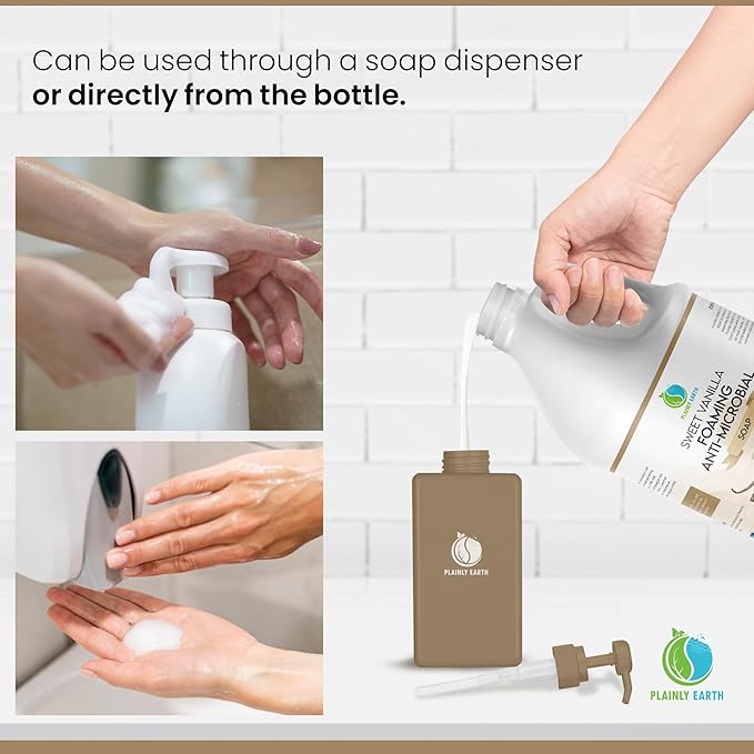 AntiMicrobial Hand Soap 64 oz - Sweet Vanilla Gentle Foaming Liquid Hand Soap Refill Antibacterial - Moisturizing, Long Lasting Freshness & Safe for Skin