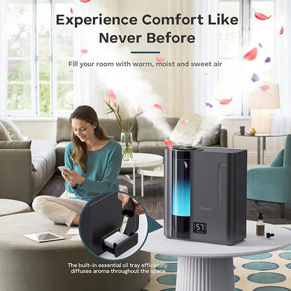 BREEZOME 8L Humidifiers for Bedroom, Smart Warm & Cool Mist for Large Room Home, Top Fill Ultrasonic Humidifier, Humidity Sensor, Essential Oil, 65H Runtime, Quiet for Baby, Plants, Fast Relief