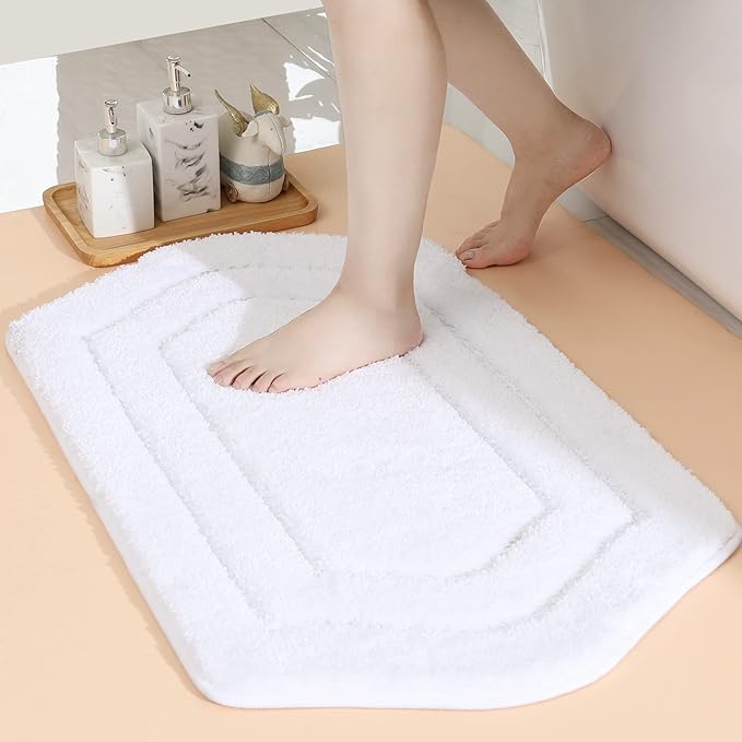 COSY HOMEER Extra Thick Bath Rugs for Bathroom - Anti-Slip Bath Linen Set Mats Soft Plush Yarn Shaggy 100% Strong Polyester Living Room Bedroom Water Absorbent(White,24x36 - Inches)