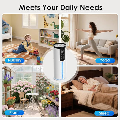 Humidifiers for Bedroom - GloryAir 2.11Gal (8L) Quiet Top Fill Cool & Warm Mist Humidifier Large Room 650 ft² with Humidistat, diffuser, Auto Mode, 7-Color Light for Plants, Baby,Adults, Office & Home