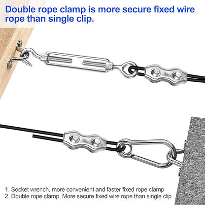 BLIKA String Light Hanging Kits, 400FT Coated Stainless Steel 304 Wire Rope, Outdoor Light Guide Wire, Globe String Light Suspension Kit Included Turnbuckles, Enough Accessories, Use Manual