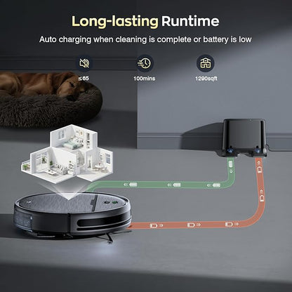 Robot Vacuum and Mop Combo, 2 in 1 Robotic Vacuums Cleaner with WiFi/App, Robot Vacuum with Water Tank, Strong Suction, Schedule, Self-Charging, Quiet, for Hard Floor, Pet Hair, Low Pile Carpet
